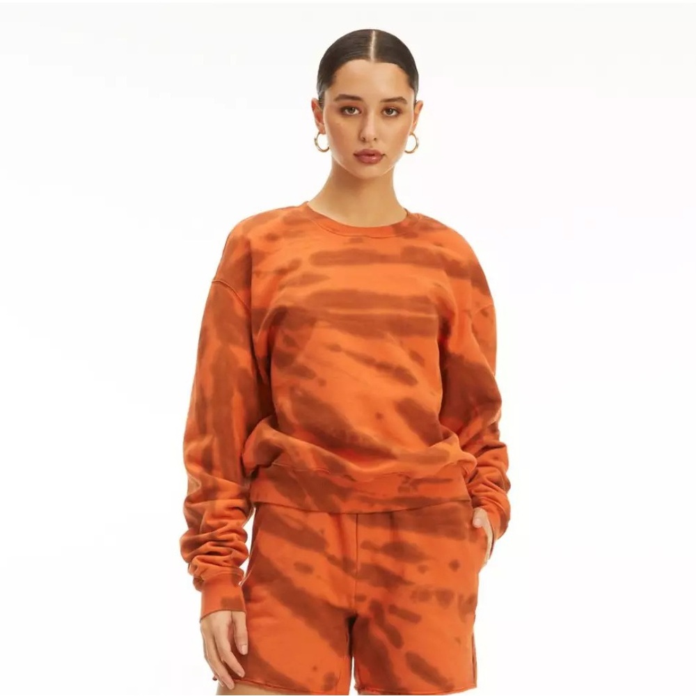 Good American Tie Dye Cinnamon Orange Boyfriend Sweatshirt Crew Neck Size 0 XS